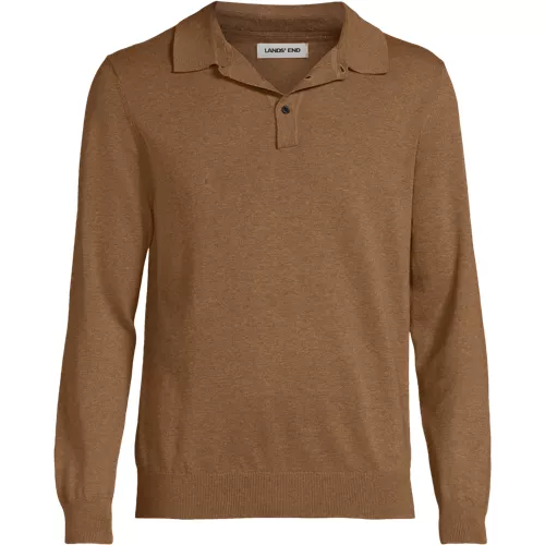 Men's Long Sleeve Cotton Sweater Polo, Front