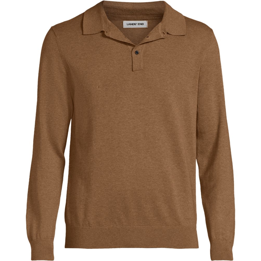 Men's Long Sleeve Cotton Sweater Polo | Lands' End