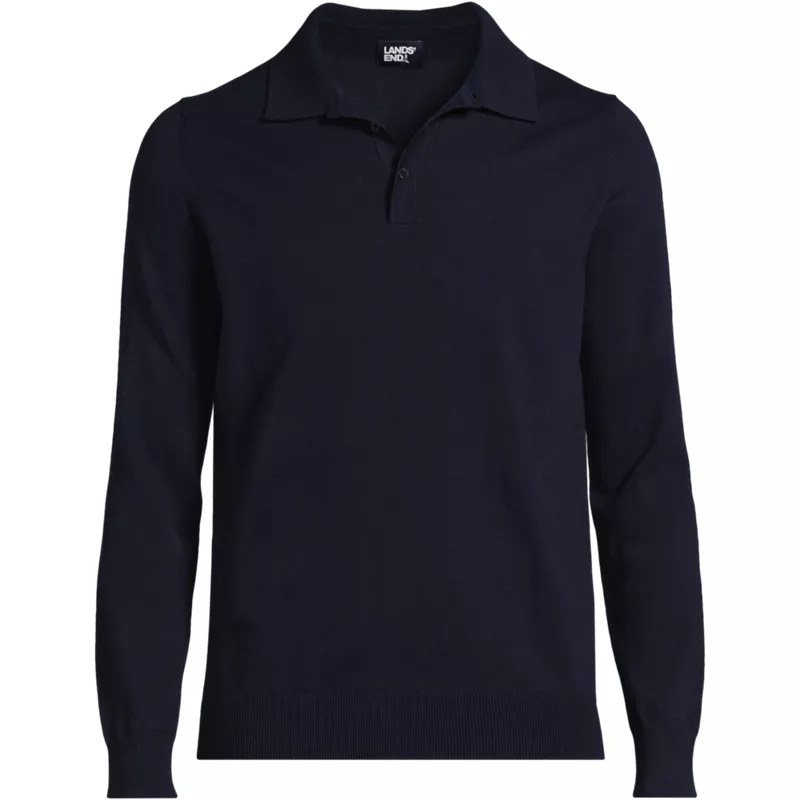 Men's Long Sleeve Cotton Sweater Polo, Front