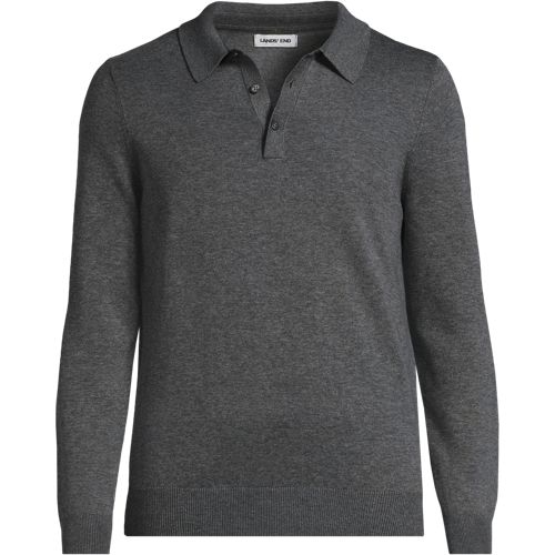 Pure Cotton Fine-Knit Polo, Men, size: XXL, regular, Grey, Cotton, by Lands' End