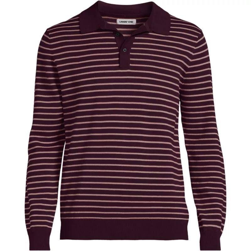 Men's Long Sleeve Cotton Sweater Polo, Front
