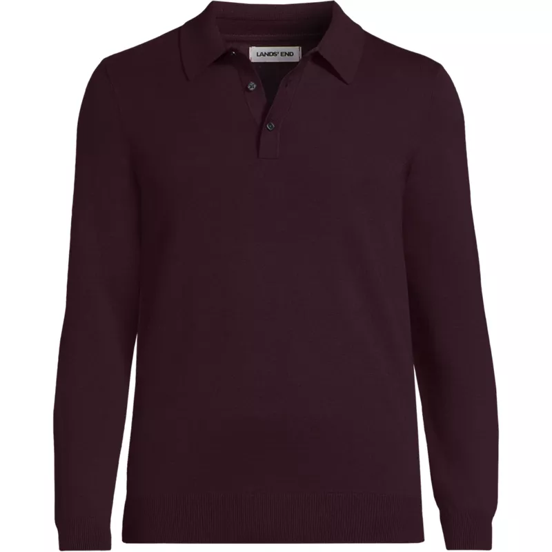 Men's Long Sleeve Cotton Sweater Polo, Front