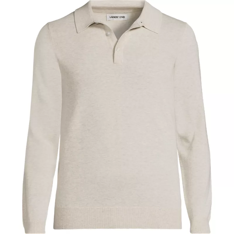 Men's Long Sleeve Cotton Sweater Polo, Front