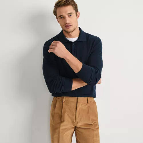 Men's Long Sleeve Cotton Sweater Polo, alternative image