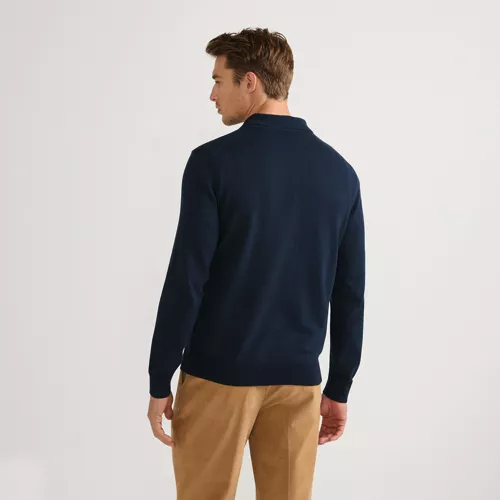 Men's Long Sleeve Cotton Sweater Polo, Back