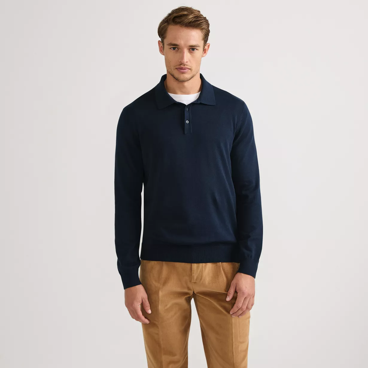 Men's Long Sleeve Cotton Sweater Polo