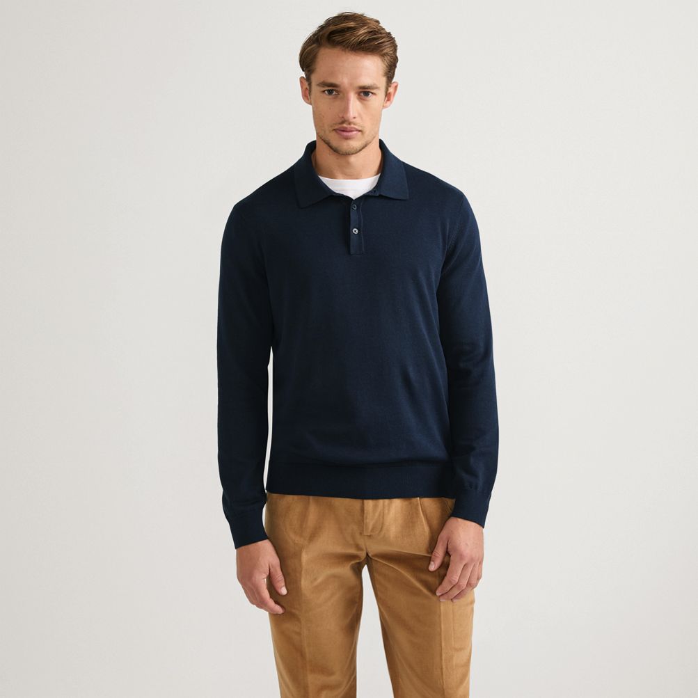 Men's Long Sleeve Cotton Sweater Polo | Lands' End