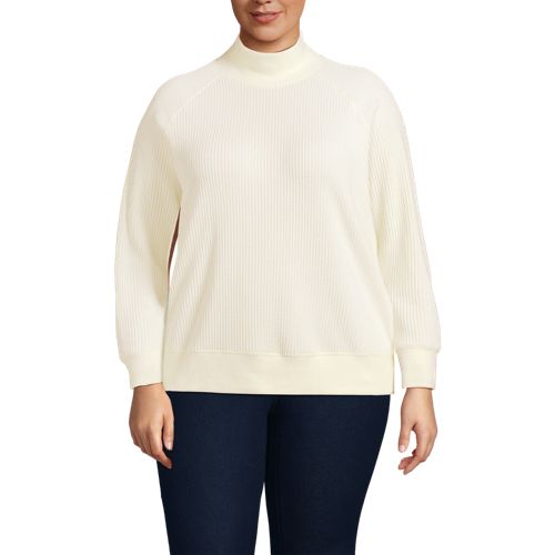 Women's Waffle Relaxed Long Sleeve Mock Neck Pullover - image 2
