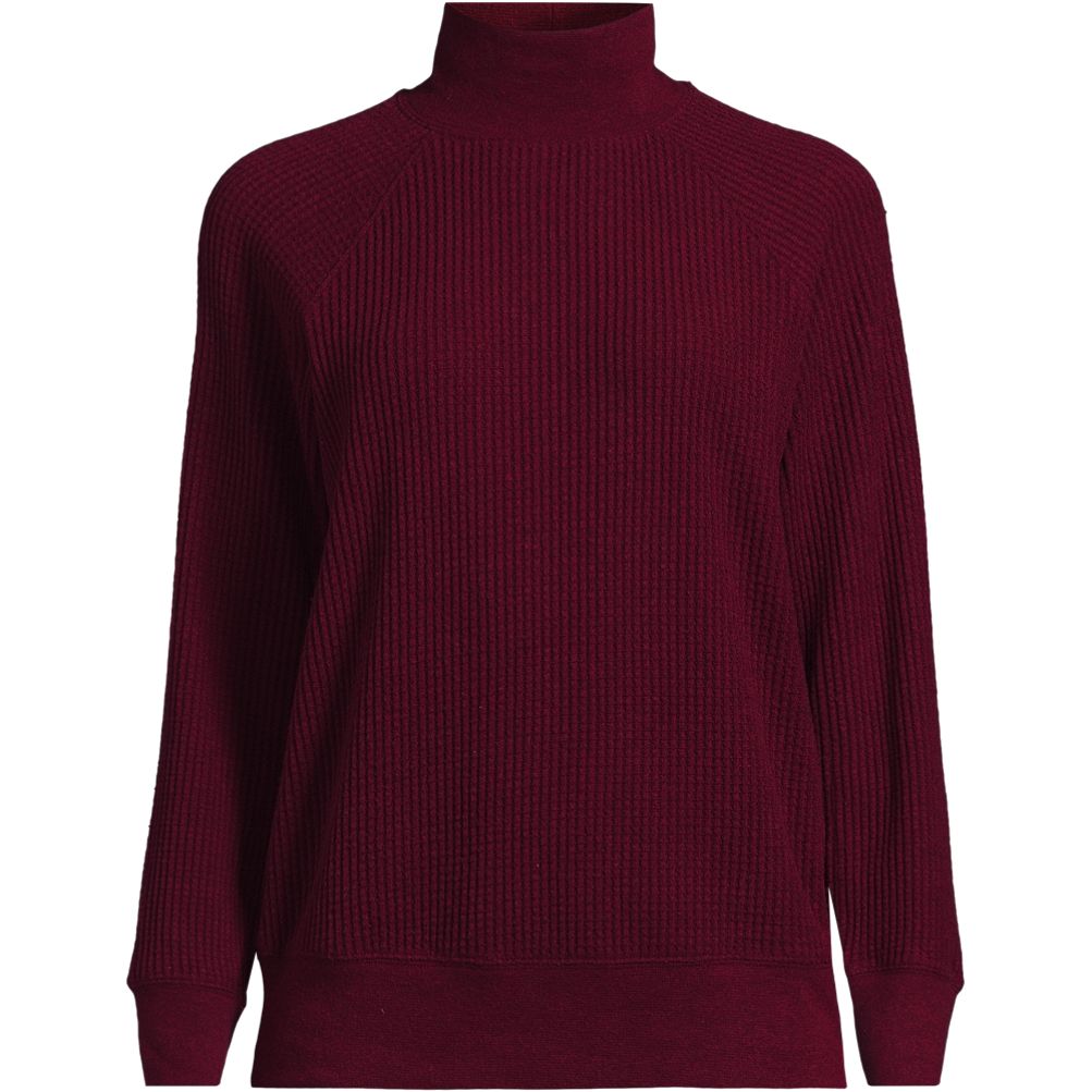 Women s Waffle Relaxed Long Sleeve Mock Neck Pullover Lands End