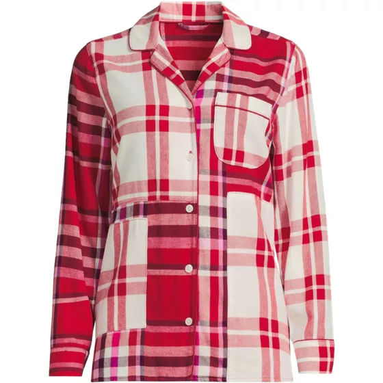 Women's Petite Long Sleeve Flannel Patchwork Pajama Top - primary