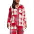 Women's Plus Size Long Sleeve Flannel Patchwork Pajama Top, Front