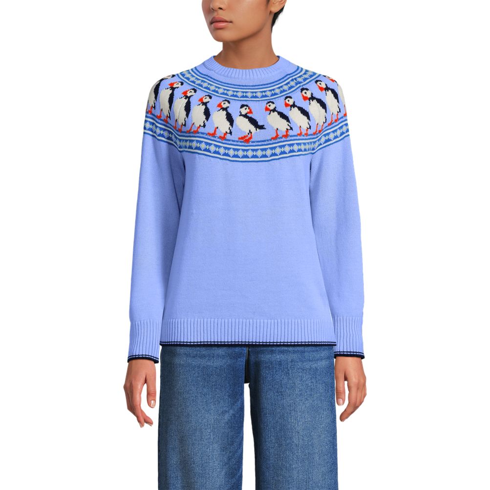 Women's Drifter Jacquard Raglan Crew Neck Sweater | Lands' End