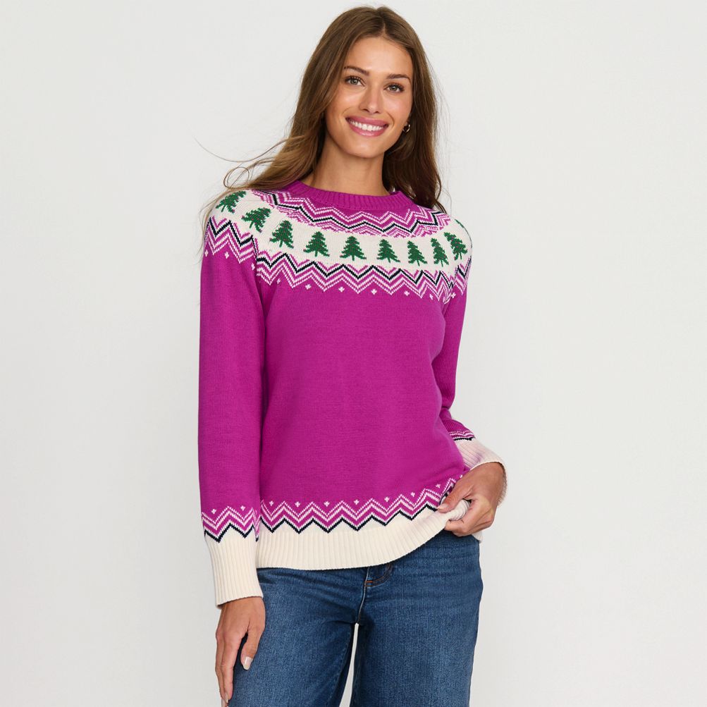 Women's Drifter Jacquard Raglan Crew Neck Sweater | Lands' End