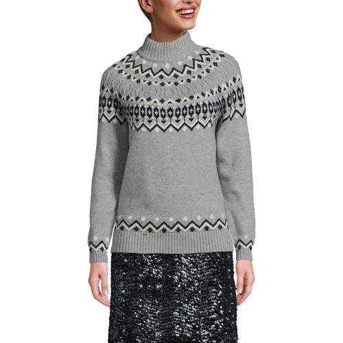 Women's Cozy Lofty Mock Neck Jacquard Cable Sweater, Front