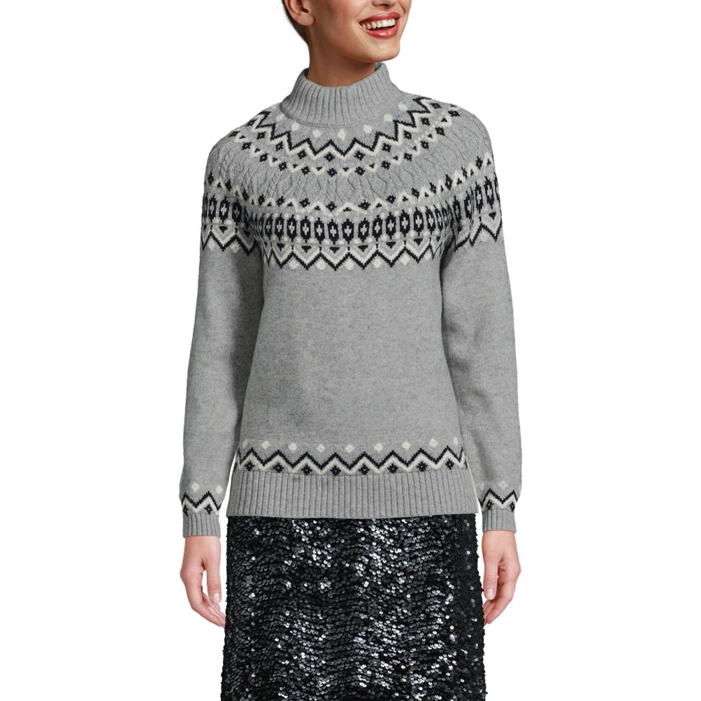 Women s Cozy Lofty Mock Neck Jacquard Cable Sweater Lands End