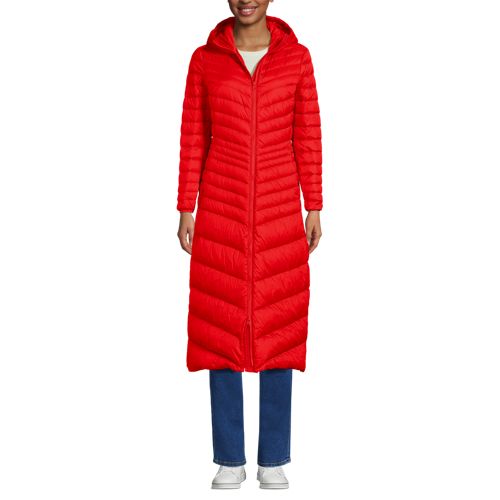  Lands' End Ultraleichter Maxi-daunenmantel Mit Kapuze Wanderweight, Damen, Größe:36-38 Regular, Orange, Nylon/daunen, By Lands' End 