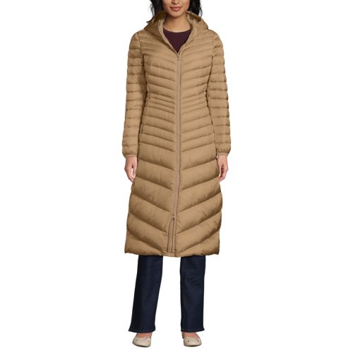  Lands' End Ultraleichter Maxi-daunenmantel Mit Kapuze Wanderweight, Damen, Größe:32-34 Petite, Beige, Nylon/daunen, By Lands' End 