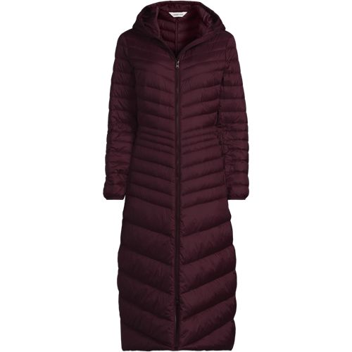 Wanderweight Down Ultralight Packable Hooded Maxi Coat, Women, size: S, petite, Red, Nylon/Down, by Lands' End