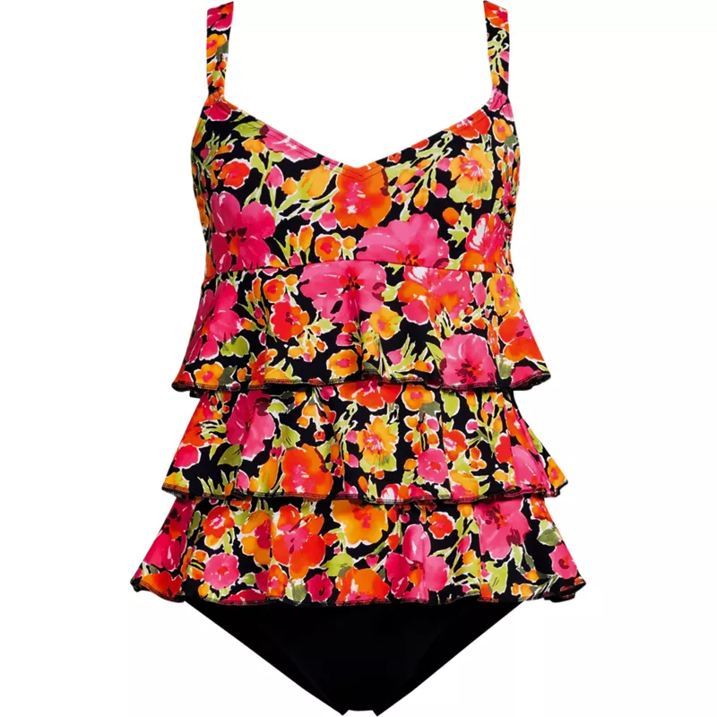 Women's Plus Size Ruffle Fauxkini One Piece Swimsuit, Front