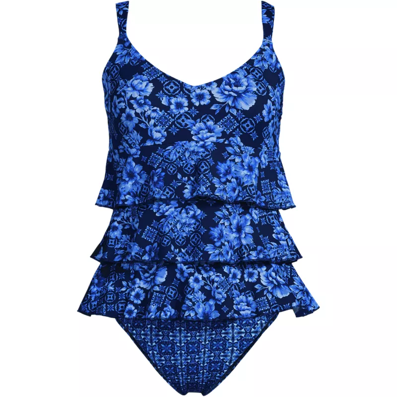 Women's Long Torso Ruffle Fauxkini One Piece Swimsuit, Front