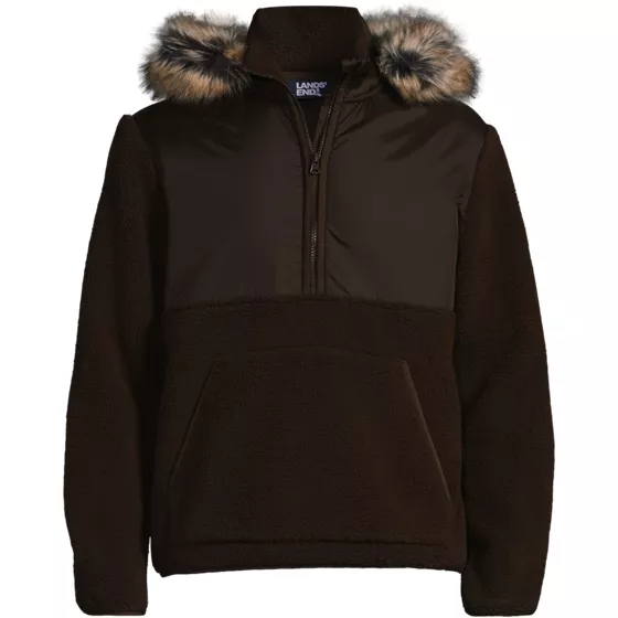 Men's Hooded Half Zip Faux Fur Sherpa Fleece Pullover - primary