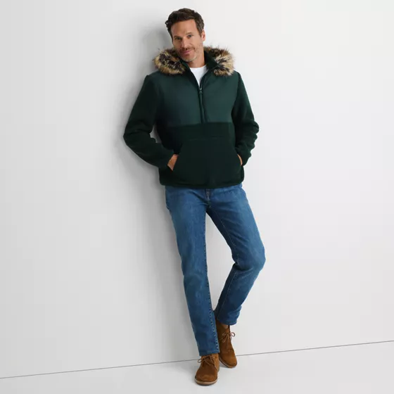 Men's Hooded Half Zip Faux Fur Sherpa Fleece Pullover - primary