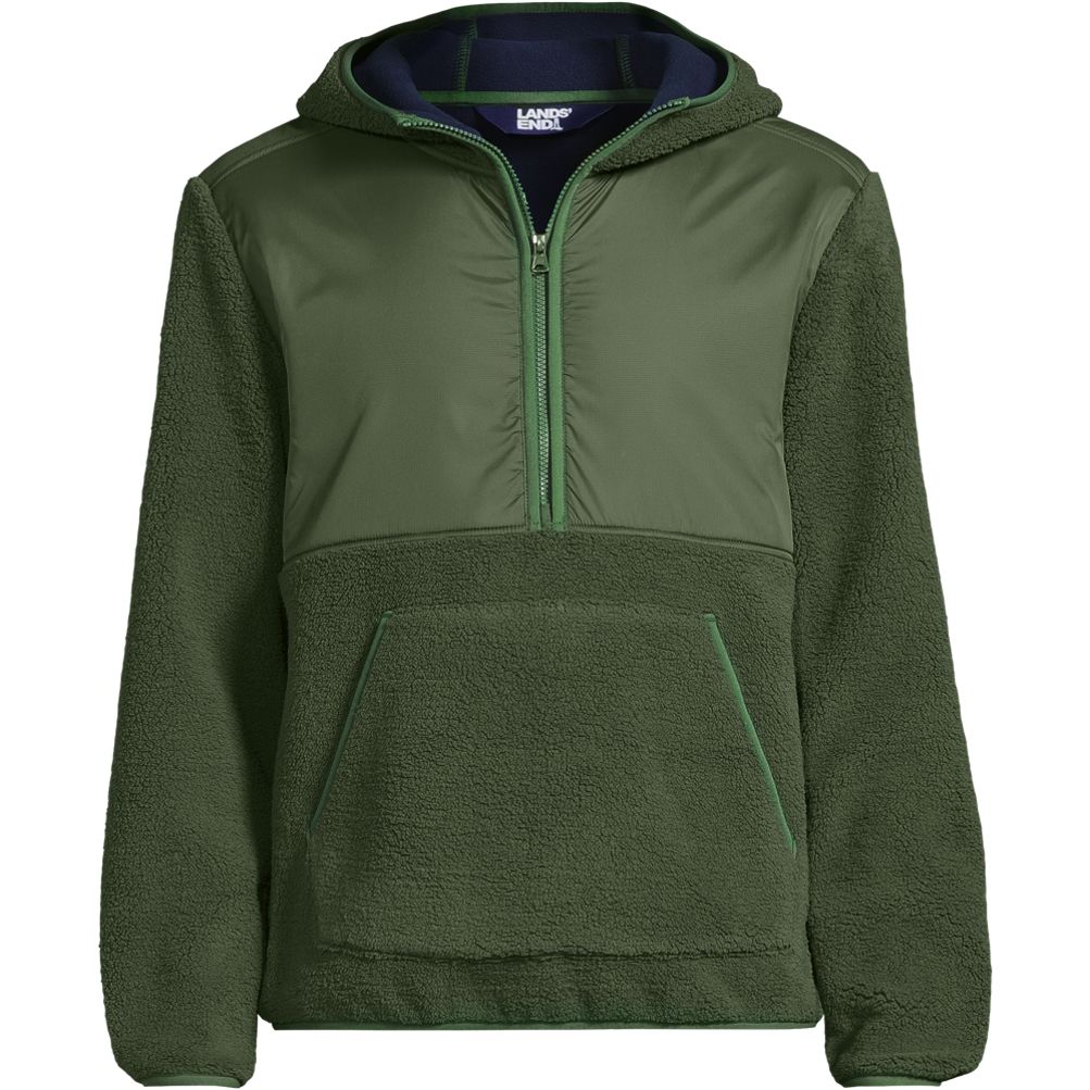 Men's Hooded Half Zip Sherpa Fleece Pullover | Lands' End