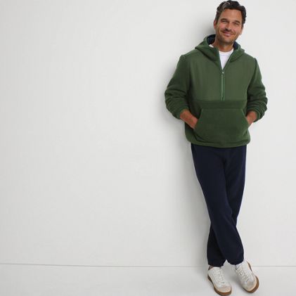Men's Hooded Half Zip Sherpa Fleece Pullover - primary