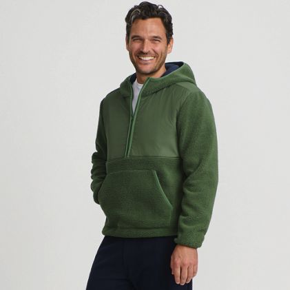 Men's Hooded Half Zip Sherpa Fleece Pullover - image 2