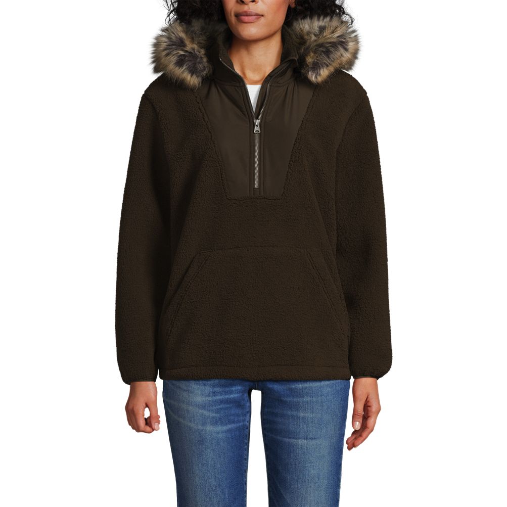 トップス peakxWDS DoubleFace WRFleecePullover Women's Hooded Half Zip Faux Fur Sherpa Fleece Pullover | Lands' End