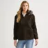 Women's Hooded Half Zip Faux Fur Sherpa Fleece Pullover, Front