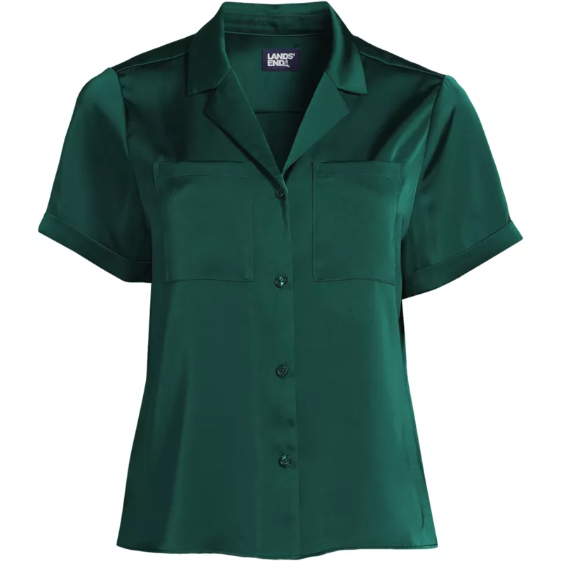 Women's Satin Short Sleeve Shirt, Front