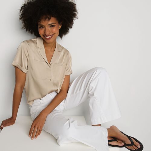 Women's Satin Short Sleeve Shirt