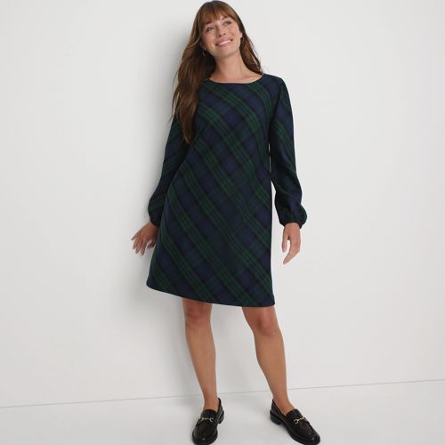 Women's Linen Above the Knee Puff Sleeve Dress | Lands' End