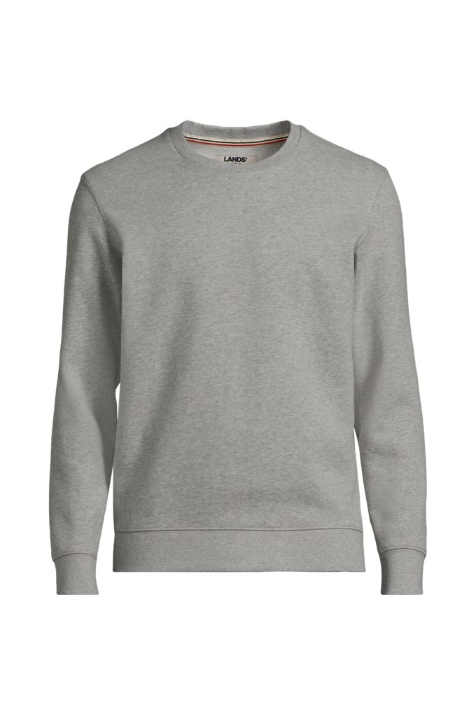 Men's Long Sleeve Serious Sweats Crew Sweatshirt - Lands' End - Gray - S