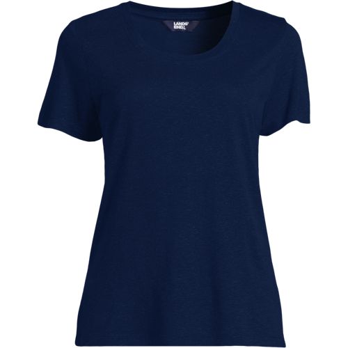 Soft Ease Linen Blend T-shirt, Women, size: M, regular, Blue, by Lands' End