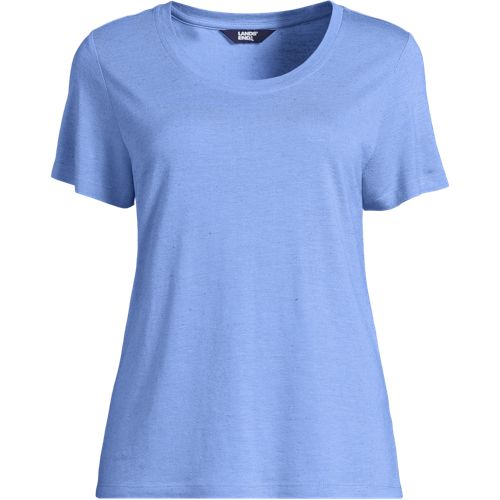 Soft Ease Linen Blend T-shirt, Women, size: L, regular, Blue, by Lands' End