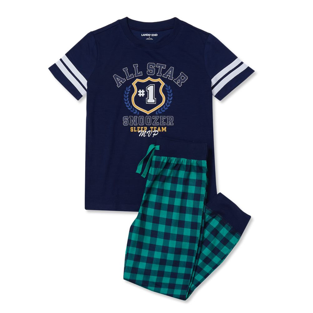 Kids Short Sleeve Top and Jogger Bottom Pajama Set Lands' End