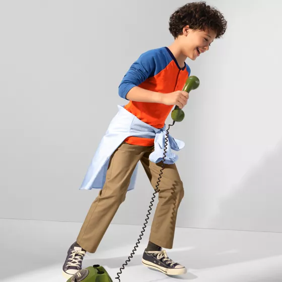 Boys Stretch Soft Rib Waist Iron Knee Pull On Pants - primary