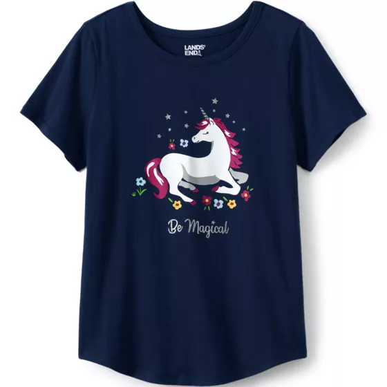 Girls Short Sleeve Curved Hem Graphic Tee Shirt - primary