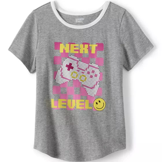 Girls Short Sleeve Curved Hem Graphic Tee Shirt - primary