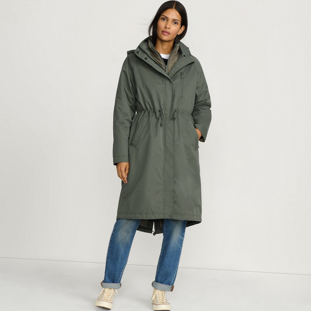 Lands’ End Gray high quality Hooded Trench Coat