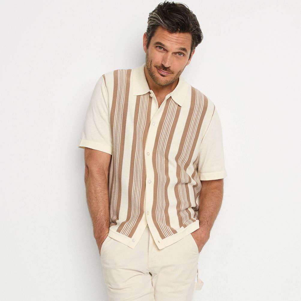 Striped button down polo store