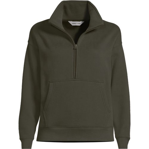 Serious Sweats Quarter Zip Sweatshirt, Women, size: S, regular, Green, Cotton-blend/Poly-blend, by Lands' End