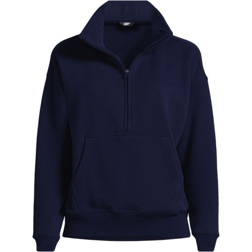 Serious Sweats Quarter Zip Sweatshirt, Women, size: M, regular, Blue, Cotton-blend/Poly-blend, by Lands' End