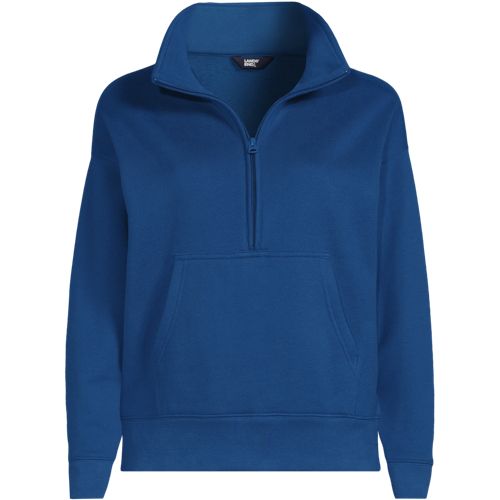 Serious Sweats Quarter Zip Sweatshirt, Women, size: L, regular, Blue, Cotton-blend/Poly-blend, by Lands' End