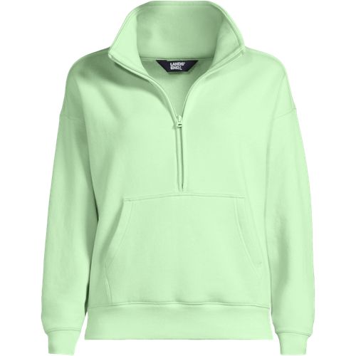 Serious Sweats Quarter Zip Sweatshirt, Women, size: M, regular, Green, Cotton-blend/Poly-blend, by Lands' End