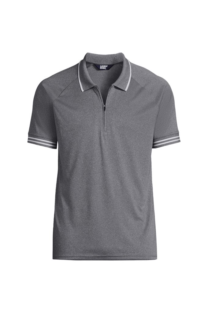 Lands' End Men's Short Sleeve Birdseye Zip Performance Polo In Gray