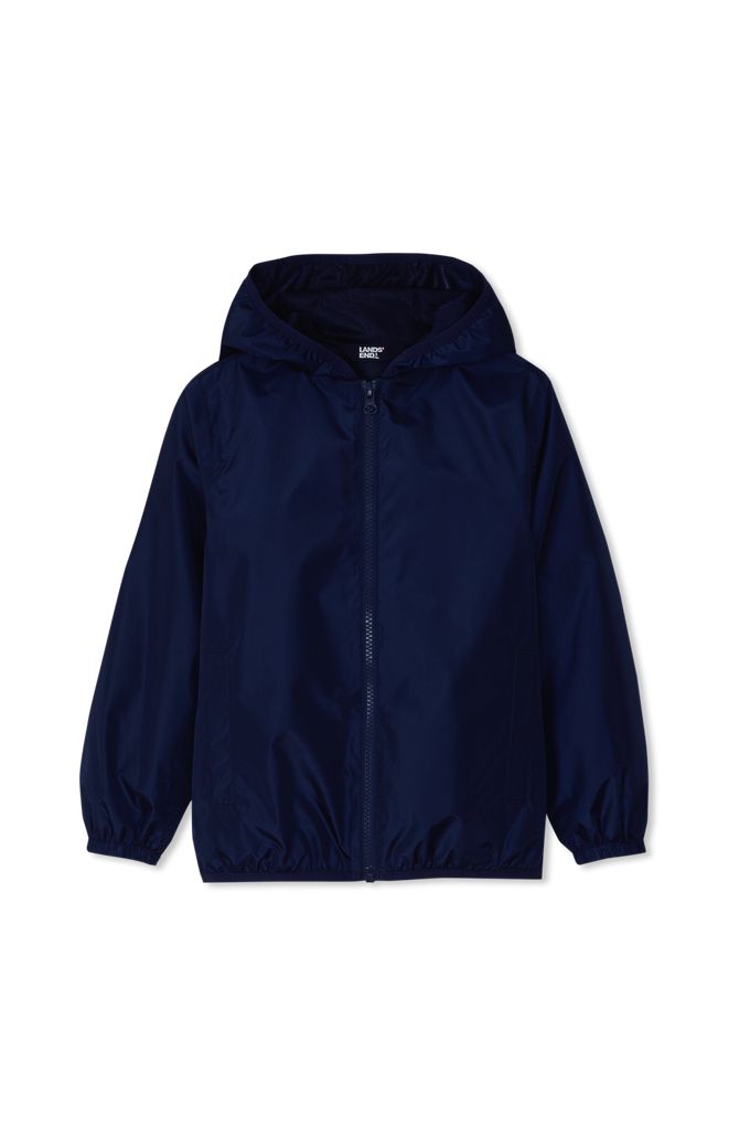 Kids Waterproof Hooded Packable Rain Jacket - Lands' End - Blue - L