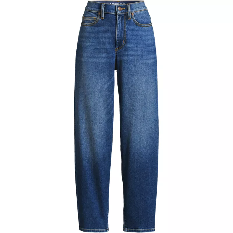 Women's Plus Size High Rise Barrel Leg Ankle Jeans, Front